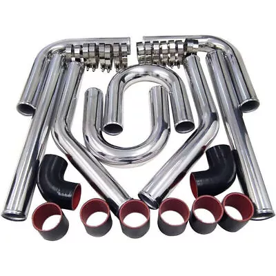 ✨2 Inch Polished Aluminum Intercooler Pipe Kit + Silicone Hose + Clamp Universal • $89.90