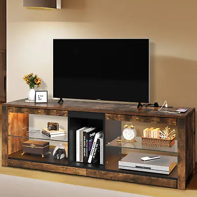 TV Stand Entertainment Center For TV's Up To 60  With Power Outlets & LED Lights • $108.99