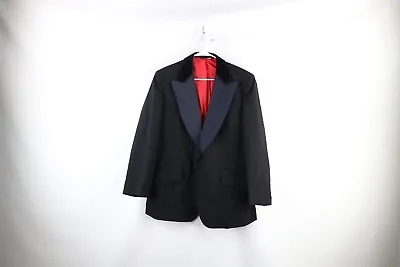 Vtg 50s 60s Rockabilly Mens 46L Velvet Collar Tuxedo Prom Suit Jacket Black USA • $127.96
