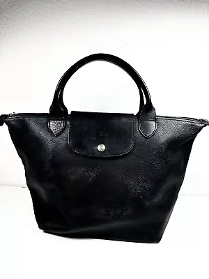 Authentic LONGCHAMP MODELE DEPOSE/ ALL LEATHER Black PURSE HANDBAG 10 X 16 X 7 • $149