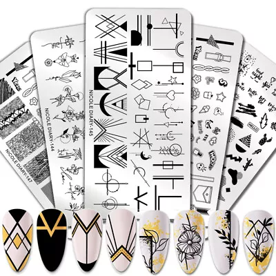 NICOLE DIARY Geometric Design Stamping Plate Flower Nail Art Image Stamp Stencil • $1.49