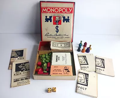 1936 Parker Brothers Monopoly Game Blue Box #6 Dated 1935 On All Money • $35