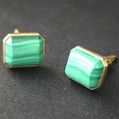 18K Yellow Gold Bezel Set MALACHITE Cufflinks • $574.99