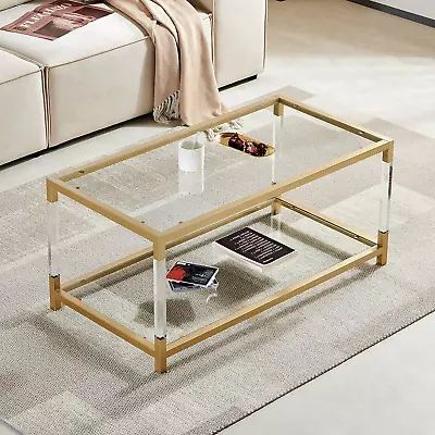 202205 BLEVIO Coffee Table Double Layer Glass Coffee Table For Living Space Ul • $304.54