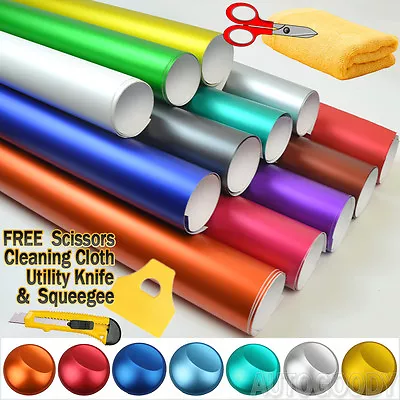 Premium Satin Matte Chrome Metallic Vinyl Film Wrap Sticker Air Bubble Free • $8.38