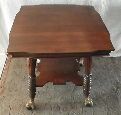 Quartersawn Oak Parlor Table With Glass Ball & Brass Feet   (PRT19) • $799