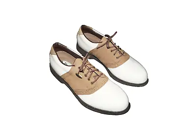Etonic Mens Golf Shoes White Tan Saddle Brown Size 9 Narrow G10860 Soft Spike  • $13.58