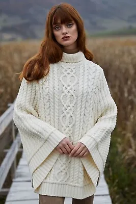 SAOL 100% Merino Wool Irish Poncho Cable Knit Winter Cape Oversized Sweater • $158