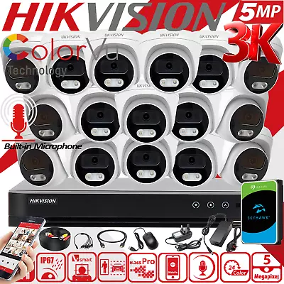 HIKVISION 5MP ColorVu CCTV SECURITY SYSTEM AUDIO 3K CAMERA Outdoor Night Vision • £1058