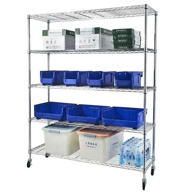 5 Tier Wire Rolling Shelving Unit On Wheels Adjustable Storage Racks Shelving • $128.99