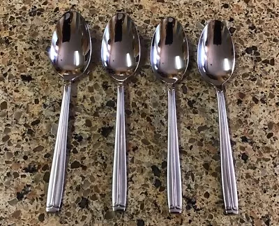 4 MIKASA Stainless MERIDIAN FROST ~ Soup Spoons~ Flatware Satin & Glossy Handle • $29.99