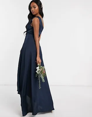 $130 • Buy ASOS TFNC Bridesmaid One Shoulder Maxi Dress. Navy. Size 14
