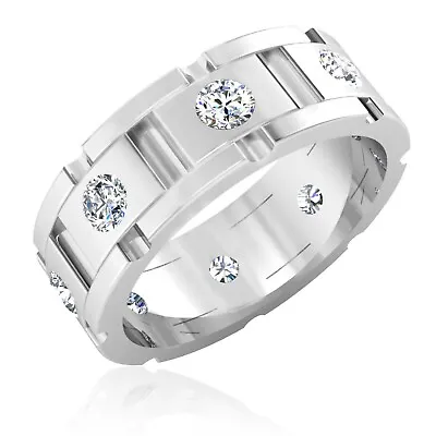 3Ct Round Cut Lab-Created Diamond 14k White Gold Plated Wedding Men's Band Ring • $139.79