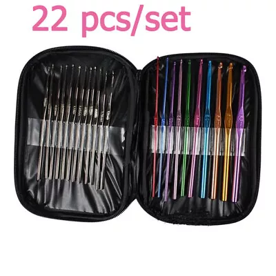 22Pc Mixed Color Aluminum Crochet Hooks Knitting Needles Case Yarn Kit Free Ship • $6.54