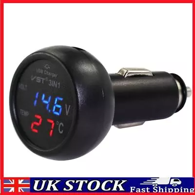 3 In 1 Car Voltmeter Thermometer 12V 24V Multifunctional Adapter (Red Blue) • £8.39