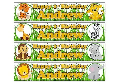 2 X Safari Jungle Animals 1st 2nd 3rd Baby Personalised Birthday Banners • £4.99