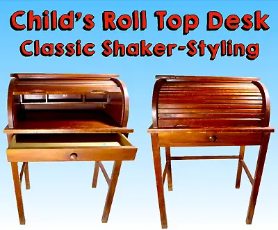 Vintage Child's Roll Top Desk Classic Shaker Styling Circa Mid Century • $199.99