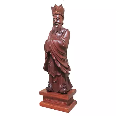 Vintage Mid Century 24  Hand Carved Solid Wood Asian Emperor Statue HONG KONG • $55