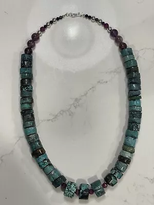 Native American Natural Blue Turquoise Necklace Massive 15mm Hand-Cut Turquoise • £144.63