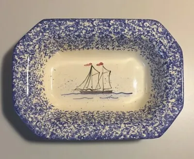 Vintage MOLLY DALLAS Sailboat Spatterware Hand Painted Serving Bowl 9” • $30
