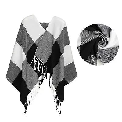 Women Winter Long Shawl Scarf Tassel Tartan Warm Lattice Knitted Scarves Ladies • £5.89