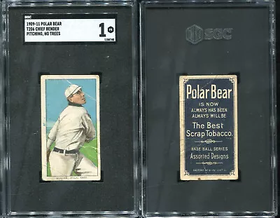 T206 Chief Bender Pitching No Trees HOF ~~ SGC 1  ~~ Polar Bear Back • $229.99