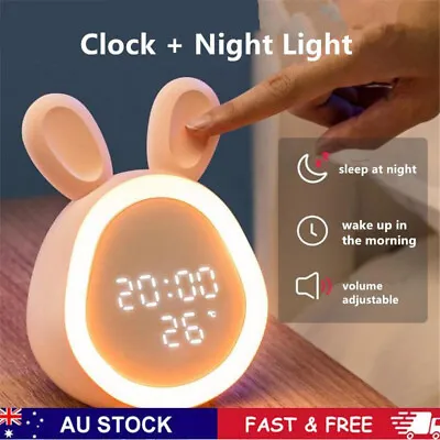 Mini Cute Rabbit Alarm Clock With Night Light LED Digital Clock For Kids Snooze • $34.99