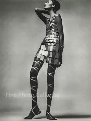 1966 Vintage RICHARD AVEDON Female Fashion Metal Detail Dress Duotone Photo Art • $218.22