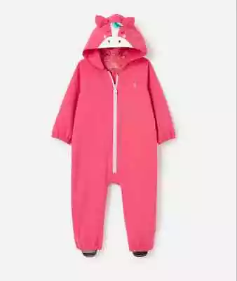 Girls Baby J@ules Unicorn Puddlesuit Pink Waterproof Hooded All In One Splash • £9.99