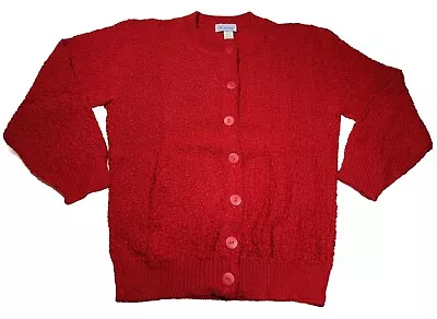 Brunny Unisex Adult Sz M Red Cardigan Knit Button Up Christmas Sweater New Vtg • £14.94