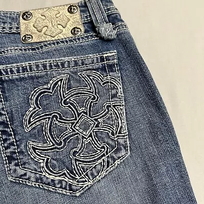 Miss Me Jeans Womens 31 Blue Denim Embroidered Pockets 32x32.5 Medium Wash • $21.97