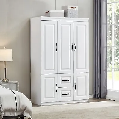 Wood Wardrobe Armoire Cabinet 3 Door | White Tall Wardrobe Closet With Drawers • $429.99