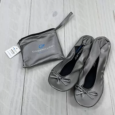 New Cinderollies Metallic Silver Folded Ballet Flats | Bridal Size (8.5- 9.5 US) • $11.95