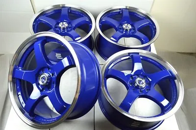 4 New DDR Fuzion 17x7.5 4x100/114.3 38mm Blue Machined Lip 17  Wheels Rims • $659