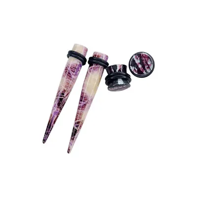 2 Pairs Ear Gauge Tapers Plugs O-rings Acrylic Purple Mauve Marble Design • $21.16