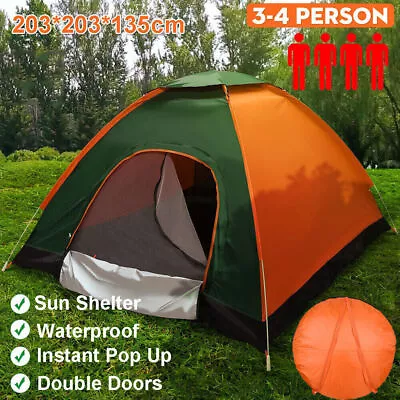 3-4 Man Outdoor Automatic Instant Double Layer Pop Up Camping Tent Waterproof AU • $39.99