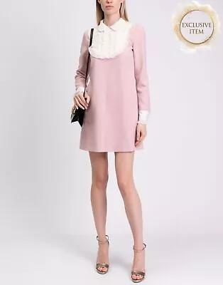 RRP€595 RED VALENTINO Mini Dress IT38 US2 UK6 XS Pink Unlined Lace Bib Collared • £8.01