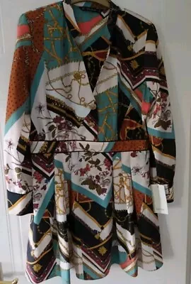 ZARA Patchwork Chain Print Fit Flare Pleated Skirt Mini Dress Size XL • £20