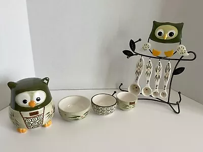 QVC Temp-tations Old World Owl Measuring Cups AND Spoons (Green) (Never Used) • $31