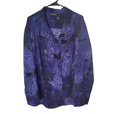 Maggie Barnes Plus Size 3x Blue Black Shirt Paisley Long Sleeve Button Up Top • $14.99