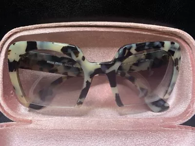 Miu Miu Smu06qs Kad1e0-white Havana Square Cat Eye Sunglasses • $75