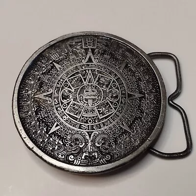 VTG 1974 Bergamot Brass Works Mayan Calendar Design Belt Buckle Round Plate READ • $29.99