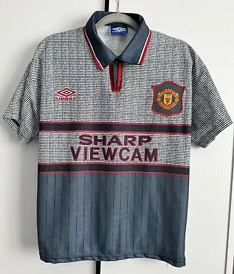 Manchester United FC 1995/96 Grey Away Shirt Mens Size S Kids Size Y See Detail • £59.99
