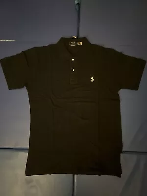 Ralph Lauren Black Polo White Logo Shirt/Polo Size Medium • £21.99