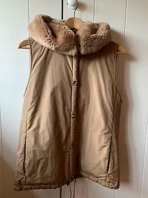 MaxMara Tan Real Rabbit Fur Hooded Vest Warmer Or Undercoat Vest UK10 IT42 US8 • £210