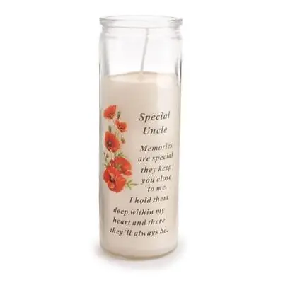 Grave Memorial Ornament Glass Jar Wax Candle Sentiment Verse - Special Uncle • £8.49