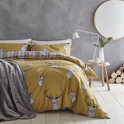 £12.99 • Buy *CLEARANCE* Catherine Lansfield Stag Reversible Duvet Cover Bedding Ochre