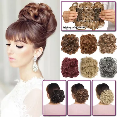 100% Real THICK Curly Chignon Messy Bun Updo Cover Clip In Hair Piece Extensions • $13.40