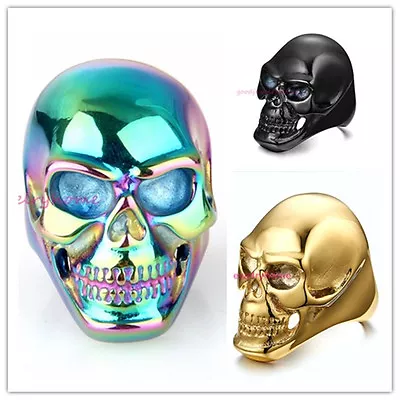 New Punk Jewelry Men's Multi-Color Stainless Steel Skull Biker Ring Size 7-15# • $11.99