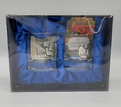 🦌 Mullingar Pewter Irish Whiskey Glass Set Of 2 Pewter Elk Plaques 6 Oz New!  • $49